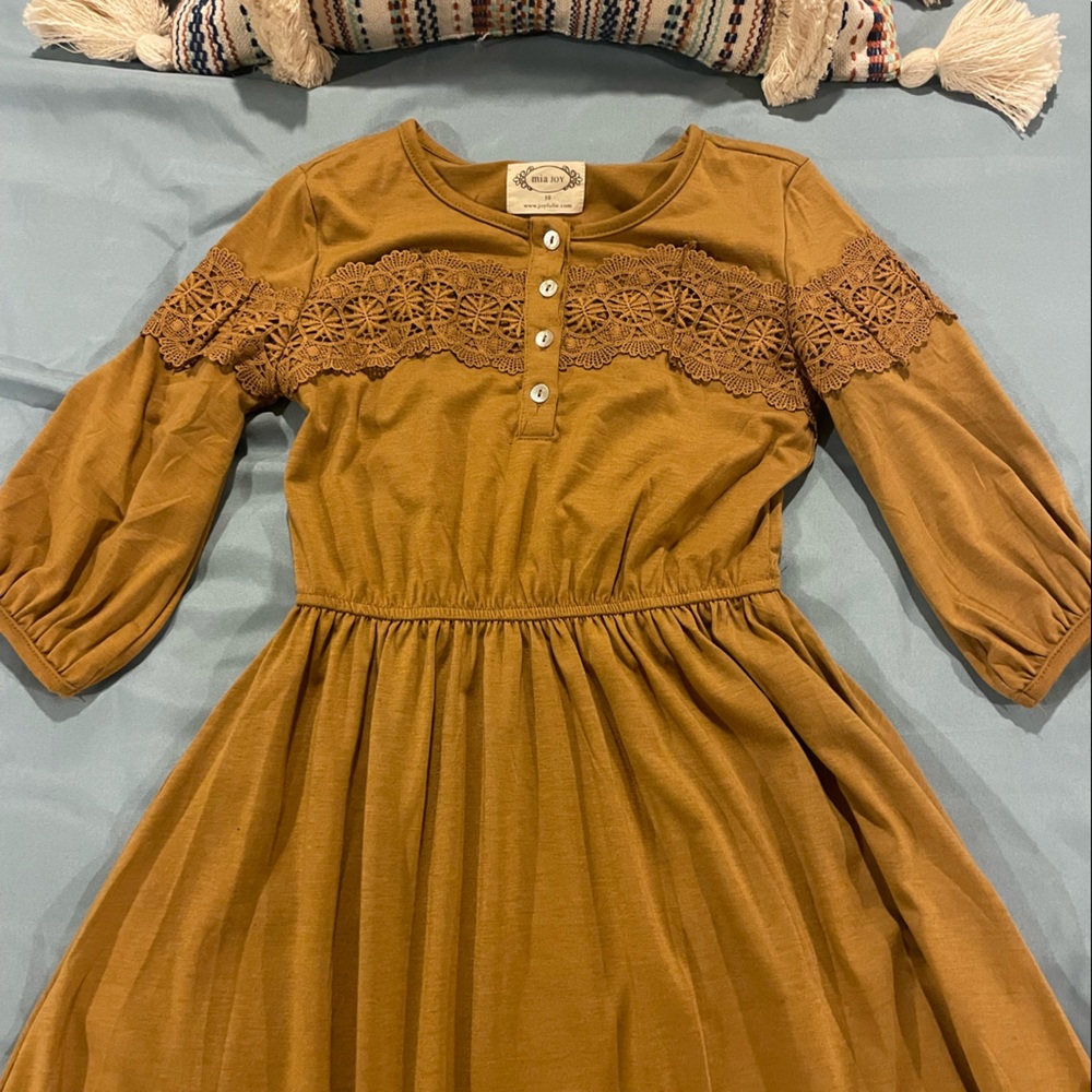 Little girls Mia Joy mustard long dress size 10